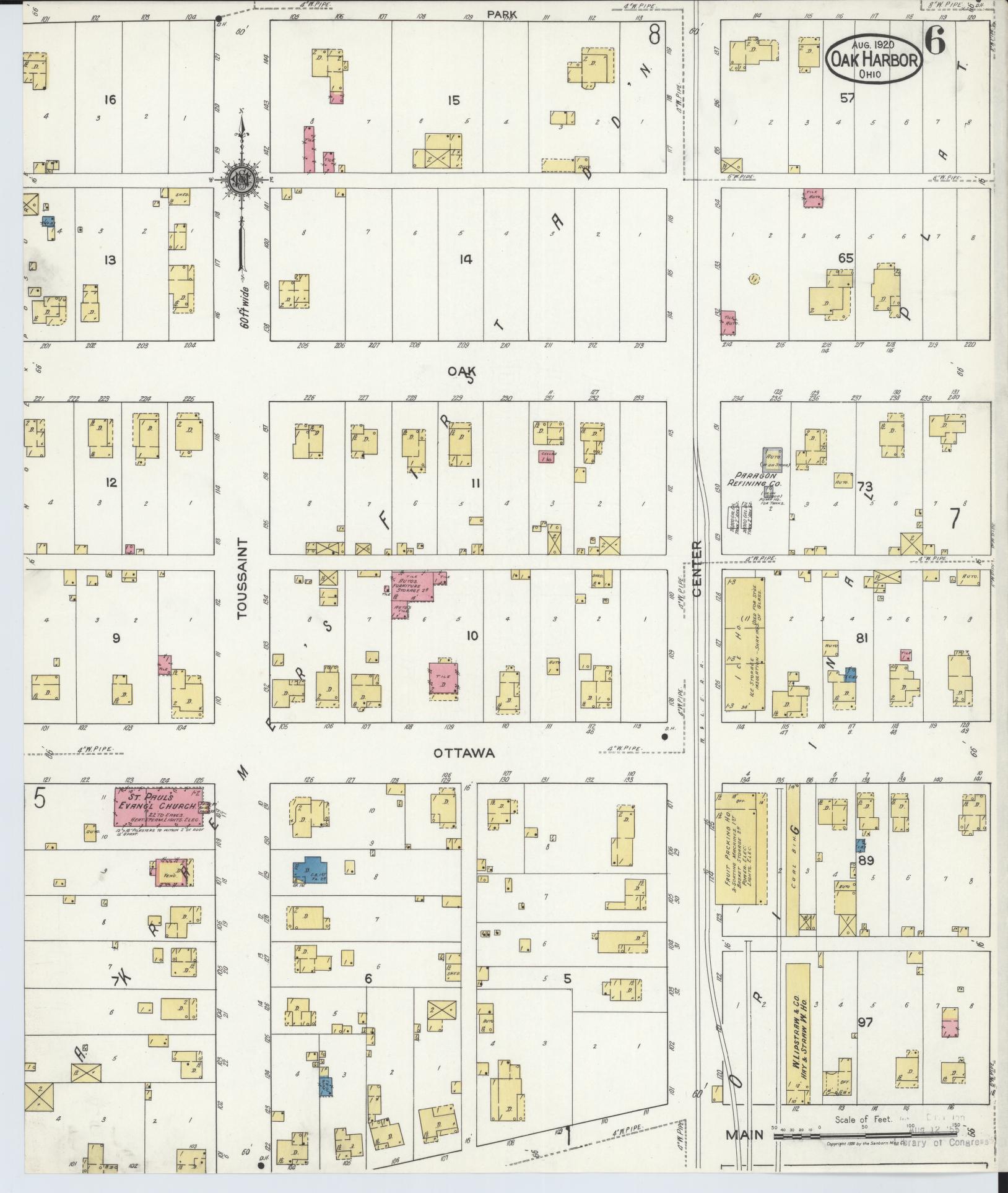 Sanborn Fire Insurance Map from Oak Harbor, Ottawa County, Ohio (1920), Sheet #0006 - Historic Sanborn Fire Insurance Map Print, vintage old map wall art, antique decor, genealogy gift, Ohio Ohio map