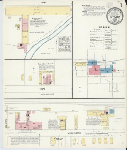 Sanborn Fire Insurance Map from Zeeland, Ottawa County, Michigan (1908), Sheet #0001 - Historic Sanborn Fire Insurance Map Print, vintage old map wall art, antique decor, genealogy gift, Michigan Michigan map