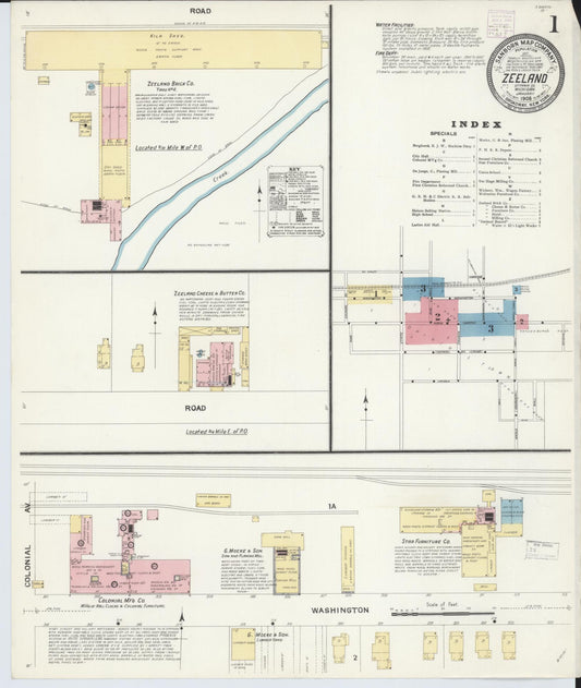 Sanborn Fire Insurance Map from Zeeland, Ottawa County, Michigan (1908), Sheet #0001 - Historic Sanborn Fire Insurance Map Print, vintage old map wall art, antique decor, genealogy gift, Michigan Michigan map