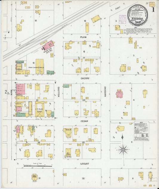 Sanborn Fire Insurance Map from Kirkwood, Warren County, Illinois (1901), Sheet #0001 - Complete Map Set gallery image, historic Sanborn map, vintage wall art, Illinois Illinois