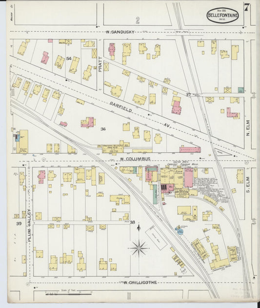 Sanborn Fire Insurance Map from Bellefontaine, Logan County, Ohio (1892), Sheet #0007 - Historic Sanborn Fire Insurance Map Print, vintage old map wall art, antique decor, genealogy gift, Ohio Ohio map