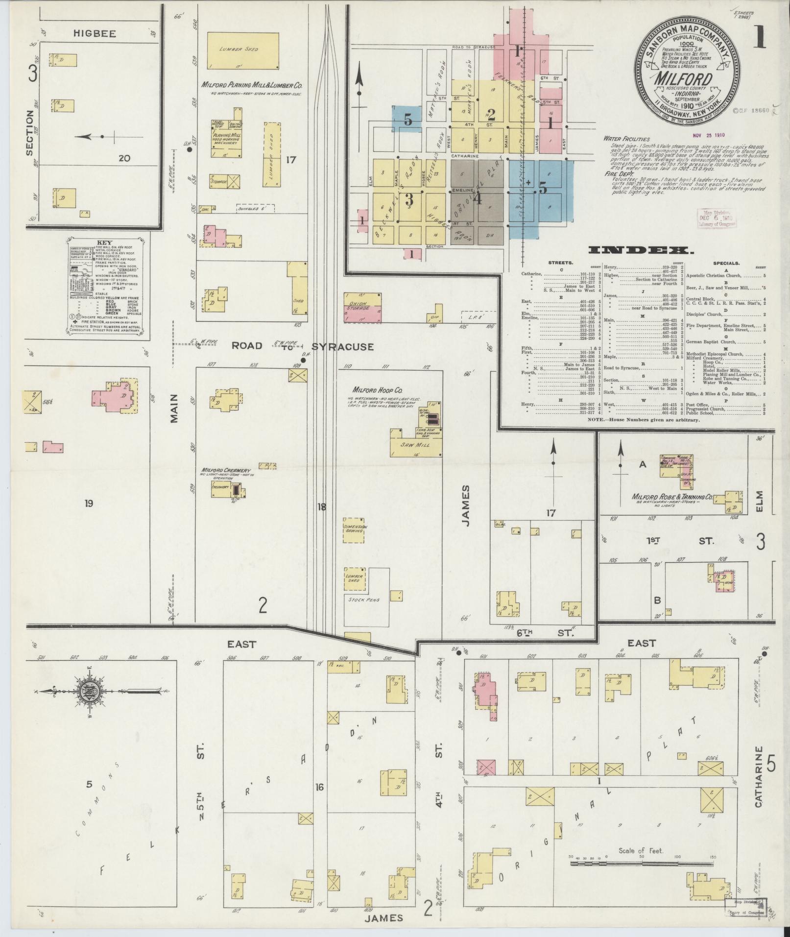 Sanborn Fire Insurance Map from Milford, Kosciusko County, Indiana (1910), Sheet #0001 - Complete Map Set gallery image, historic Sanborn map, vintage wall art, Indiana Indiana