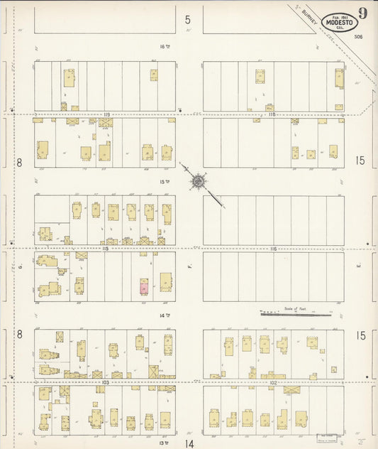 Sanborn Fire Insurance Map from Modesto, Stanislaus County, California (1911), Sheet #0009 - Historic Sanborn Fire Insurance Map Print, vintage old map wall art, antique decor, genealogy gift, California California map