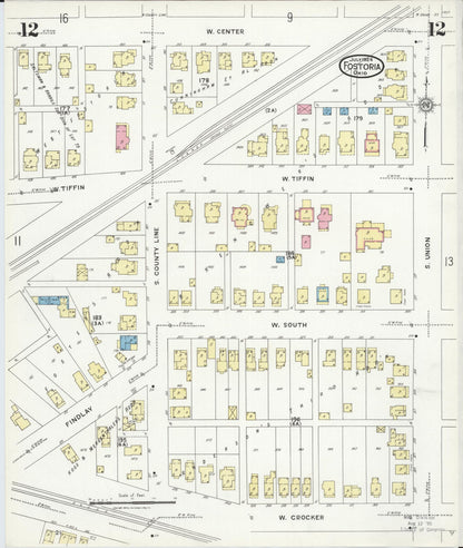 Sanborn Fire Insurance Map from Fostoria, Seneca, Hancock, And Wood Counties, Ohio (1924), Sheet #0012 - Historic Sanborn Fire Insurance Map Print, vintage old map wall art, antique decor, genealogy gift, Ohio Ohio map