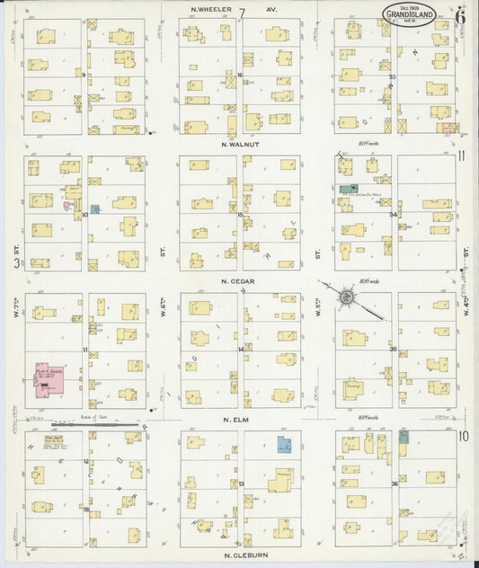 Sanborn Fire Insurance Map from Grand Island, Hall County, Nebraska (1909), Sheet #0006 - Historic Sanborn Fire Insurance Map Print, vintage old map wall art, antique decor, genealogy gift, Nebraska Nebraska map
