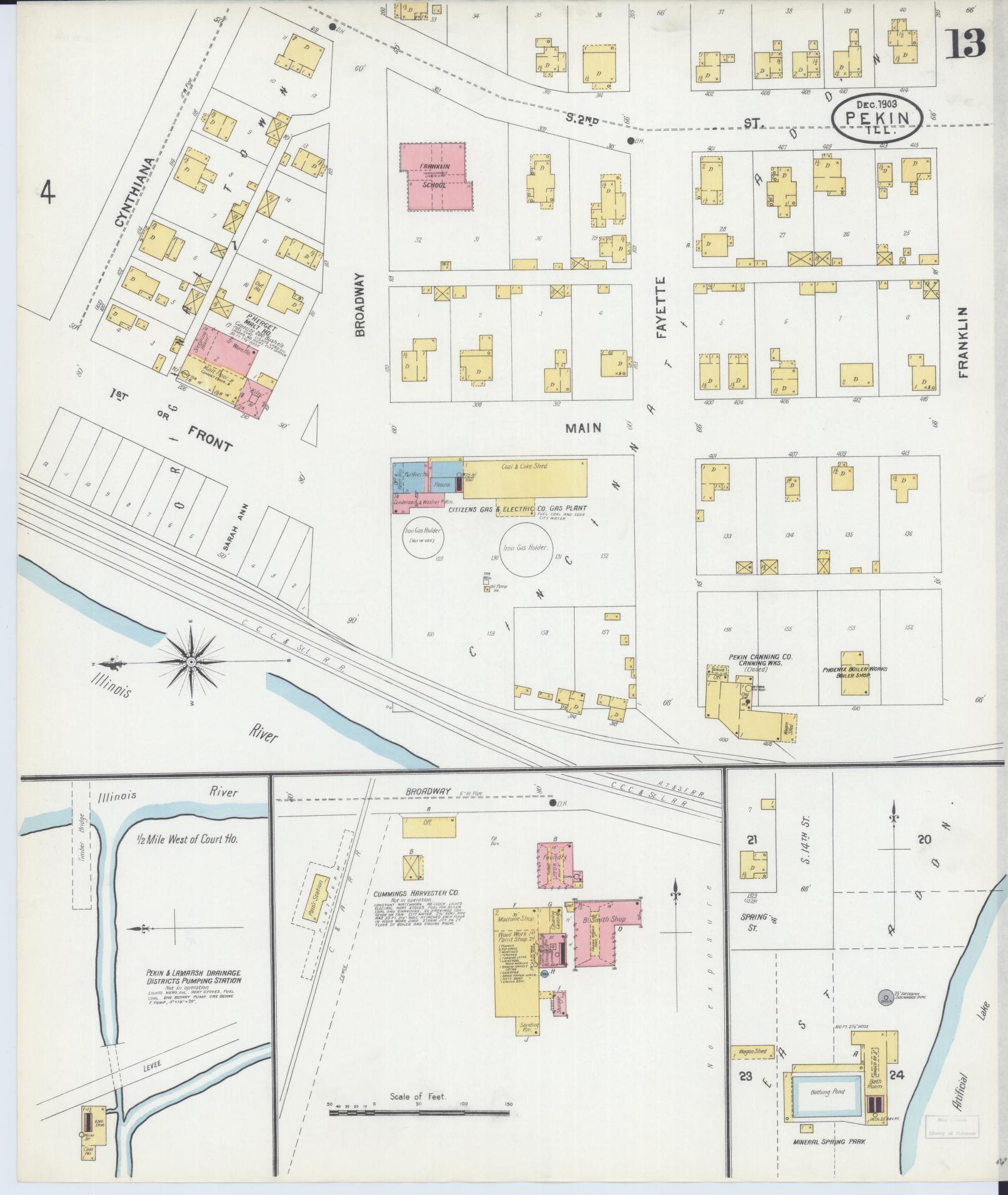 Sanborn Fire Insurance Map from Pekin, Tazewell County, Illinois (1903), Sheet #0013 - Historic Sanborn Fire Insurance Map Print, vintage old map wall art, antique decor, genealogy gift, Illinois Illinois map