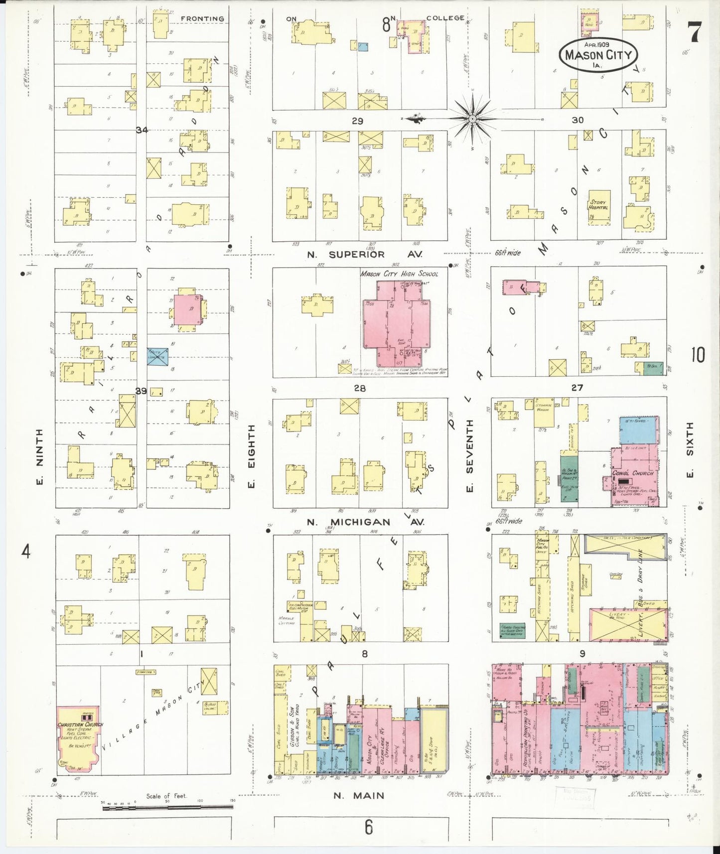 Sanborn Fire Insurance Map from Mason City, Cerro Gordo County, Iowa (1909), Sheet #0007 - Historic Sanborn Fire Insurance Map Print