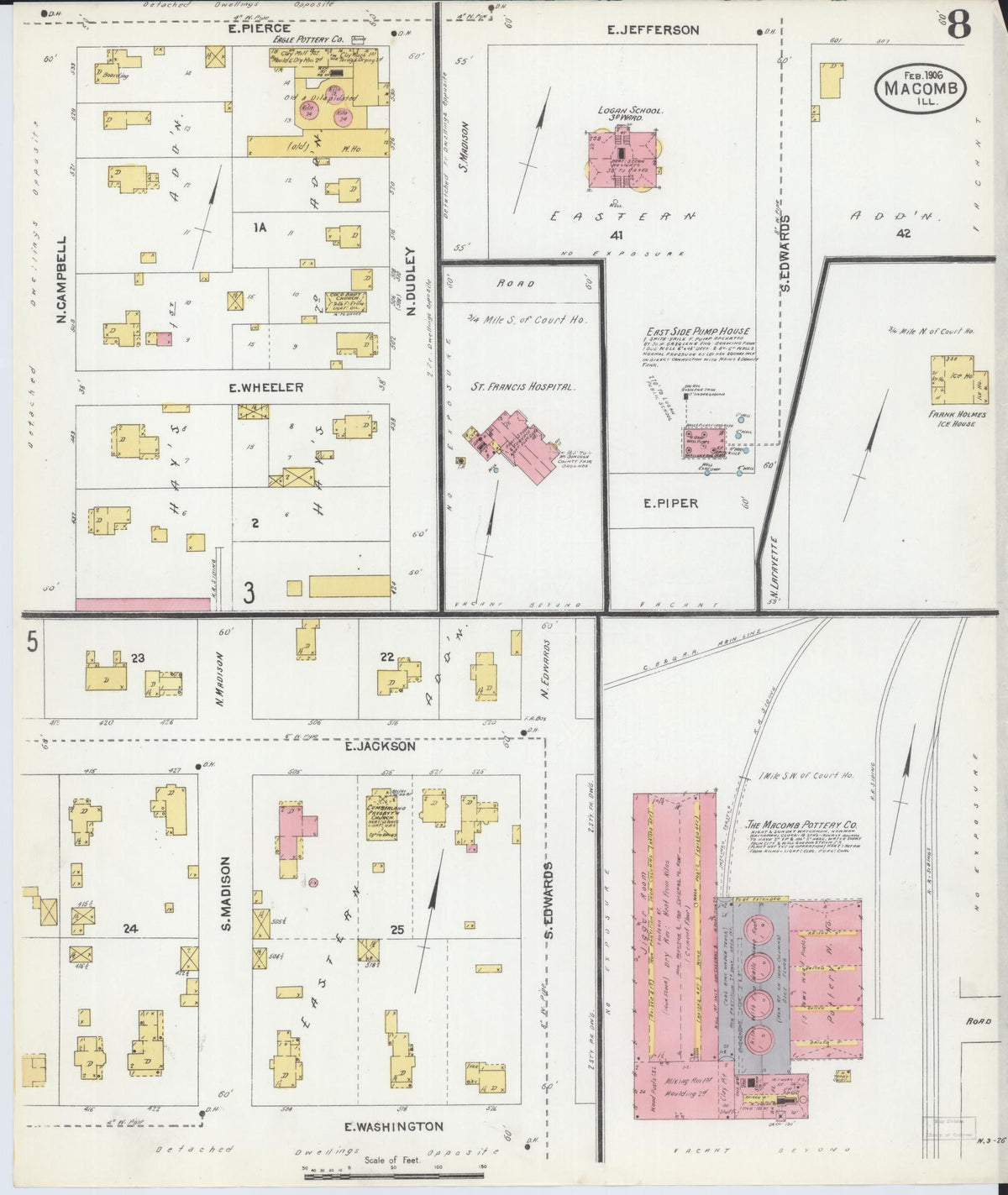 Sanborn Fire Insurance Map from Macomb, Mcdonough County, Illinois (1906), Sheet #0008 - Complete Map Set gallery image, historic Sanborn map, vintage wall art, Illinois Illinois