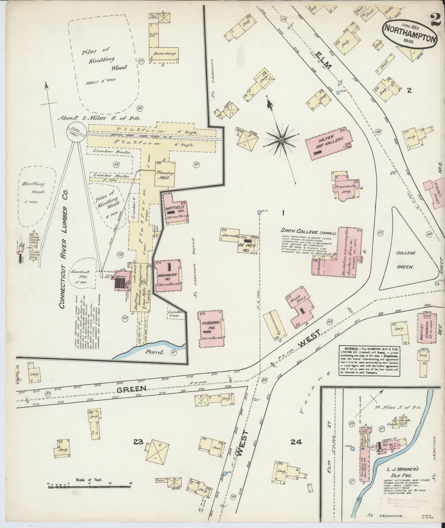 Sanborn Fire Insurance Map from Northampton, Hampshire County, Massachusetts (1884), Sheet #0002 - Historic Sanborn Fire Insurance Map Print, vintage old map wall art, antique decor, genealogy gift, Massachusetts Massachusetts map