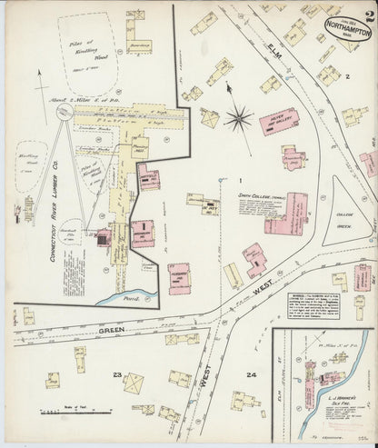 Sanborn Fire Insurance Map from Northampton, Hampshire County, Massachusetts (1884), Sheet #0002 - Historic Sanborn Fire Insurance Map Print, vintage old map wall art, antique decor, genealogy gift, Massachusetts Massachusetts map