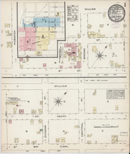 Sanborn Fire Insurance Map from Carlstadt, Bergen County, New Jersey (1884), Sheet #0001 - Complete Map Set gallery image, historic Sanborn map, vintage wall art, New Jersey New Jersey