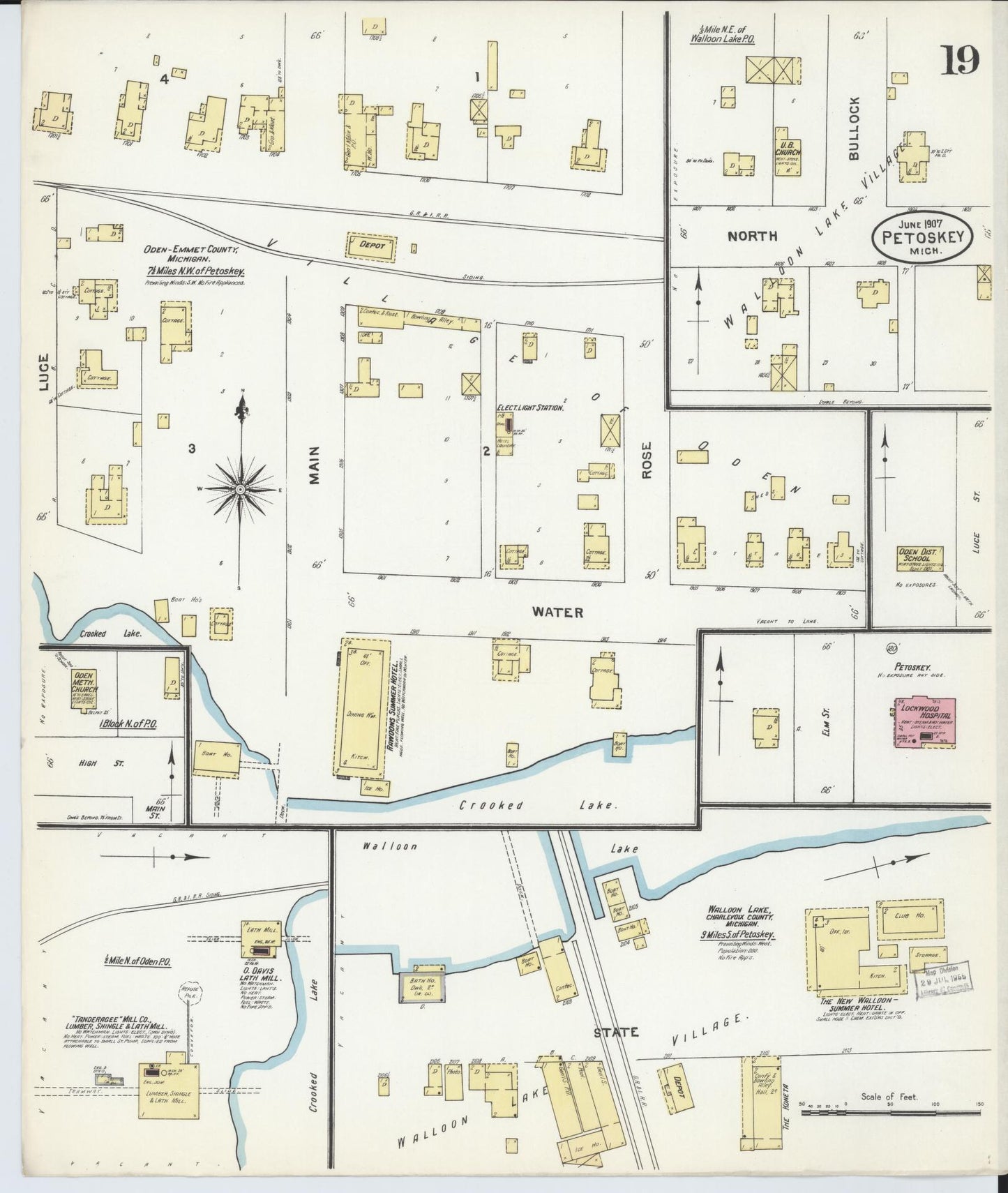 Sanborn Fire Insurance Map from Petoskey, Emmet County, Michigan (1907), Sheet #0019 - Complete Map Set gallery image, historic Sanborn map, vintage wall art, Michigan Michigan