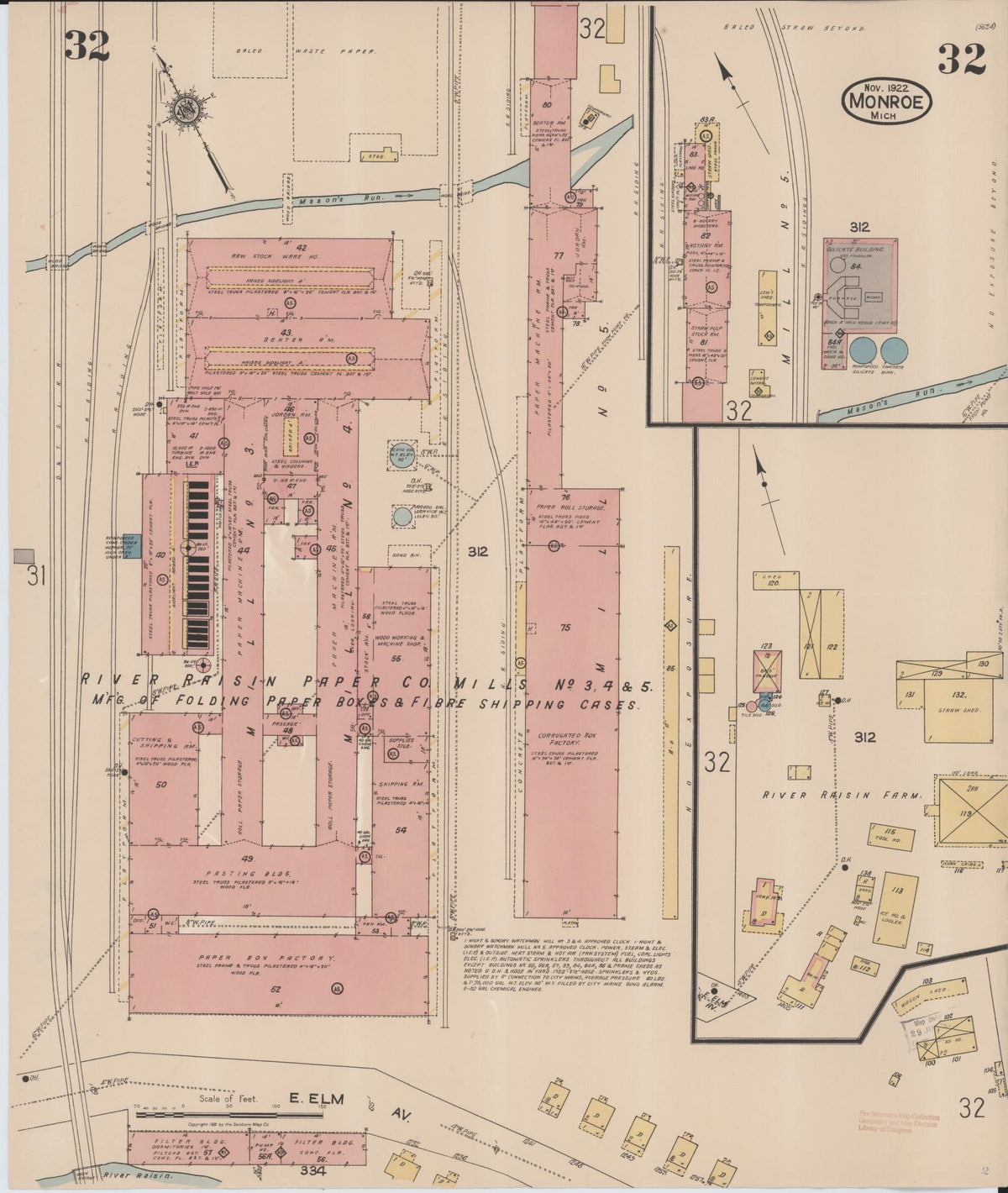 Sanborn Fire Insurance Map from Monroe, Monroe County, Michigan (1922), Sheet #0032 - Historic Sanborn Fire Insurance Map Print, vintage old map wall art, antique decor, genealogy gift, Michigan Michigan map