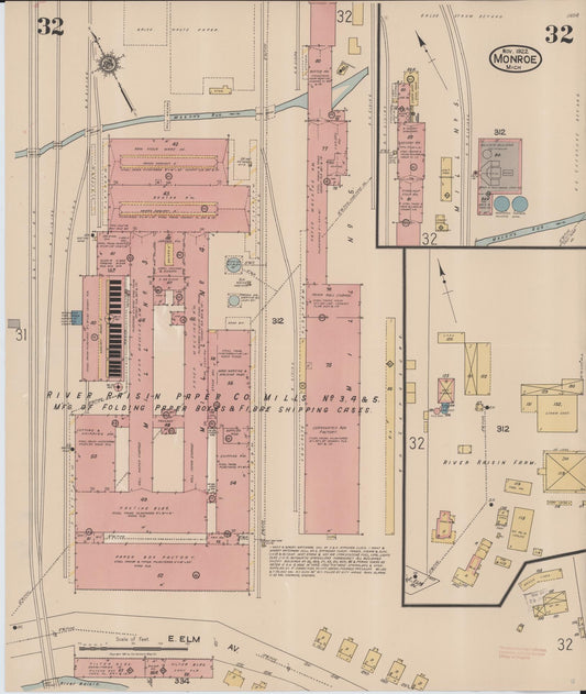 Sanborn Fire Insurance Map from Monroe, Monroe County, Michigan (1922), Sheet #0032 - Historic Sanborn Fire Insurance Map Print, vintage old map wall art, antique decor, genealogy gift, Michigan Michigan map