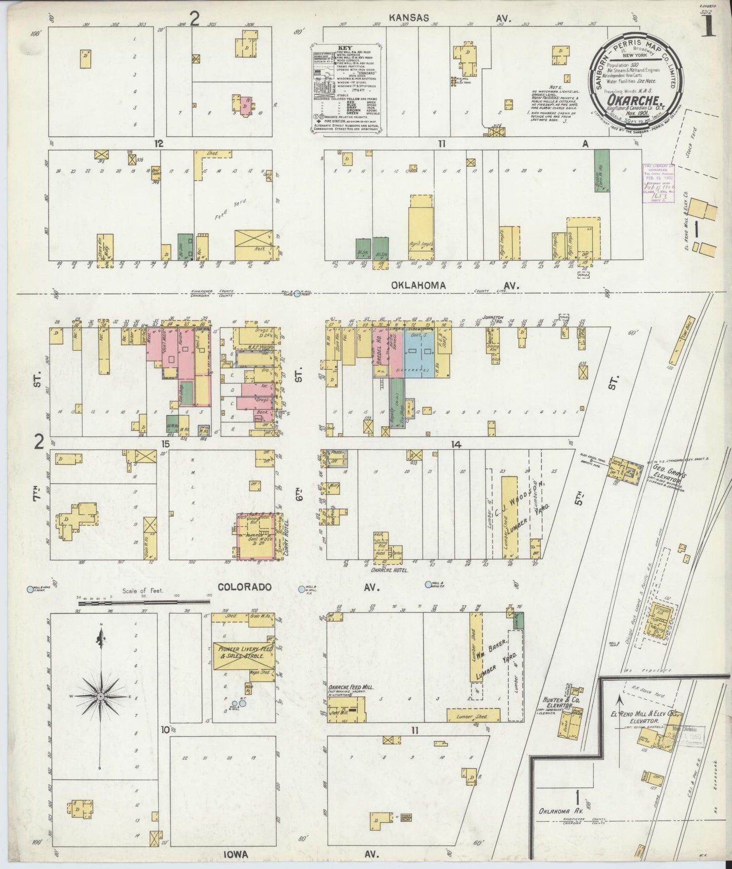 Sanborn Fire Insurance Map from Okarche, Kingfisher and Canadian Counties, Oklahoma (1901), Sheet #0001 - Complete Map Set gallery image, historic Sanborn map, vintage wall art, Oklahoma Oklahoma