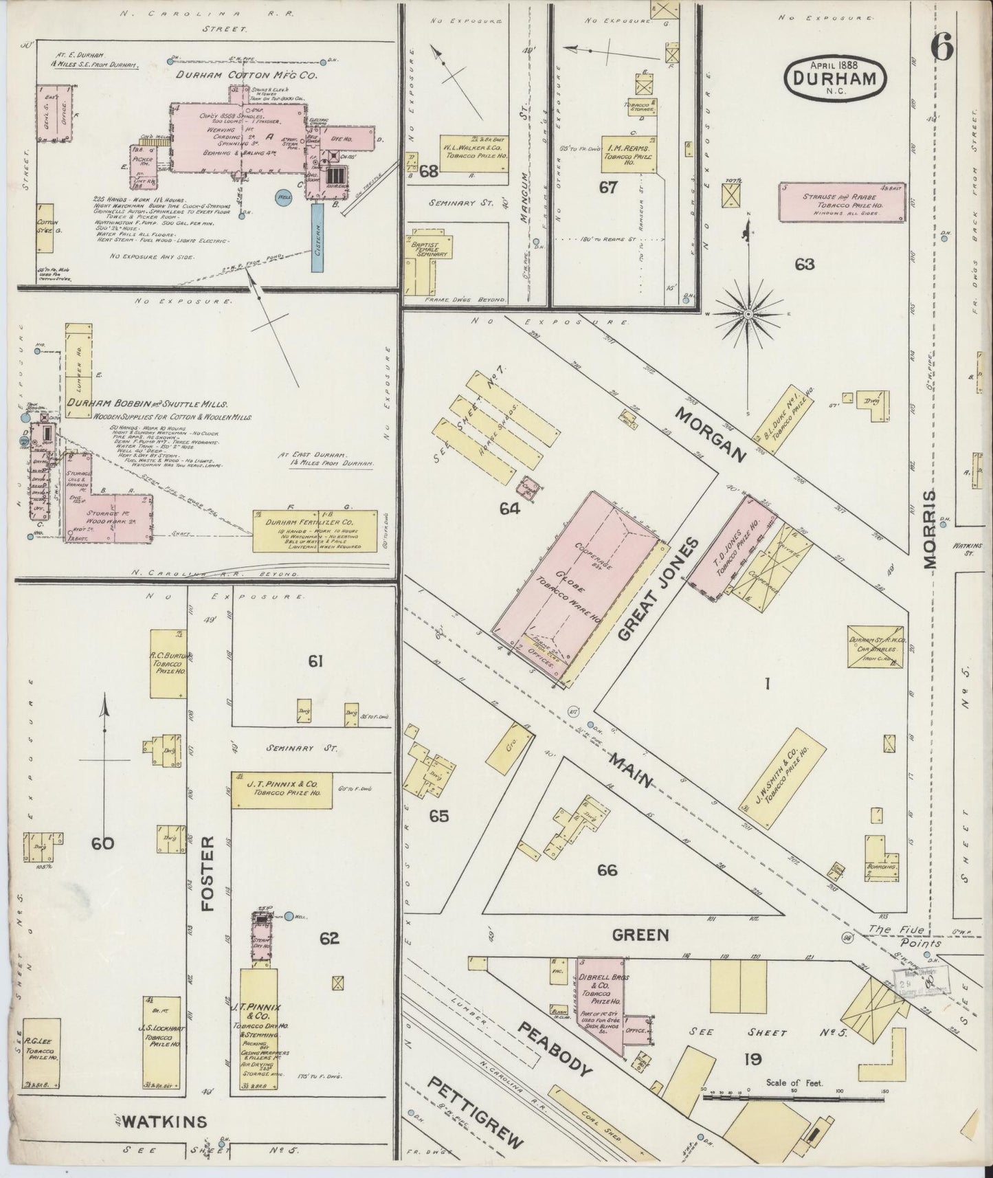 Sanborn Fire Insurance Map from Durham, Durham County, North Carolina (1888), Sheet #0006 - Complete Map Set gallery image, historic Sanborn map, vintage wall art, North Carolina North Carolina