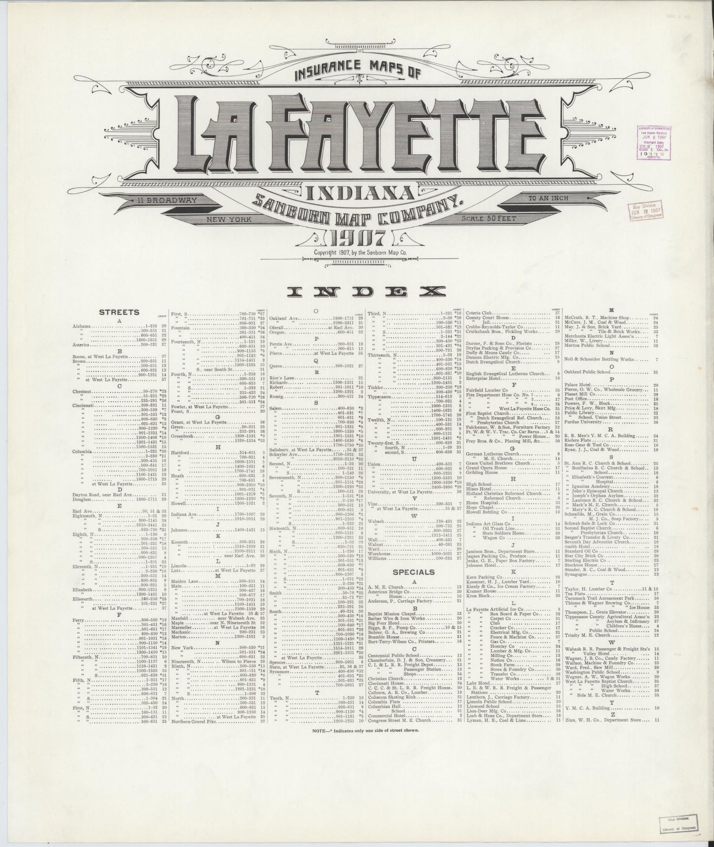 Sanborn Fire Insurance Map from Lafayette, Tippecanoe County, Indiana. (1907) – Historic Sanborn Fire Insurance Map Print