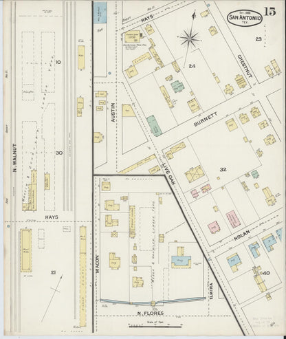 Sanborn Fire Insurance Map from San Antonio, Bexar County, Texas (1888), Sheet #0015 - Historic Sanborn Fire Insurance Map Print, vintage old map wall art, antique decor, genealogy gift, Texas Texas map