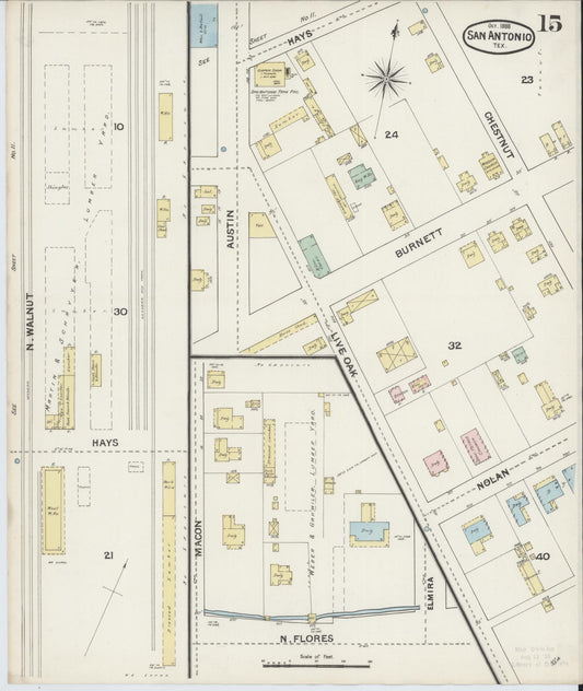 Sanborn Fire Insurance Map from San Antonio, Bexar County, Texas (1888), Sheet #0015 - Historic Sanborn Fire Insurance Map Print, vintage old map wall art, antique decor, genealogy gift, Texas Texas map