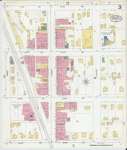Sanborn Fire Insurance Map from De Kalb, De Kalb County, Illinois (1905), Sheet #0003 - Historic Sanborn Fire Insurance Map Print, vintage old map wall art, antique decor, genealogy gift, Illinois Illinois map