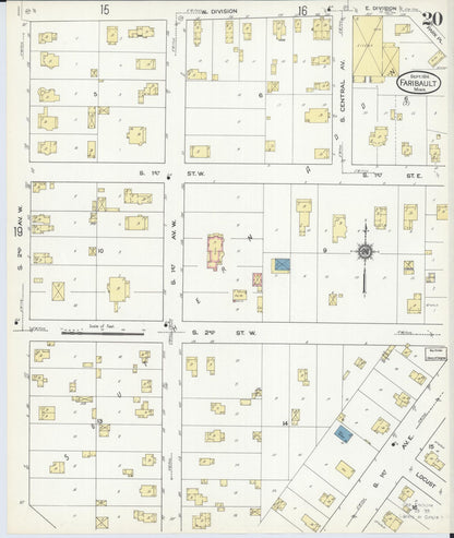 Sanborn Fire Insurance Map from Faribault, Rice County, Minnesota (1914), Sheet #0020 - Historic Sanborn Fire Insurance Map Print, vintage old map wall art, antique decor, genealogy gift, Minnesota Minnesota map