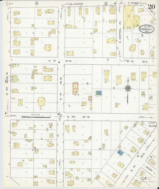Sanborn Fire Insurance Map from Faribault, Rice County, Minnesota (1914), Sheet #0020 - Historic Sanborn Fire Insurance Map Print, vintage old map wall art, antique decor, genealogy gift, Minnesota Minnesota map