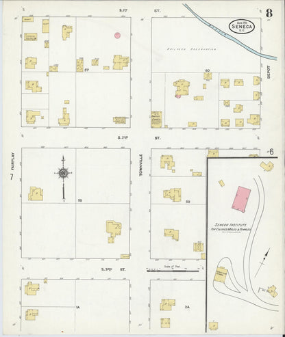Sanborn Fire Insurance Map from Seneca, Oconee County, South Carolina (1911), Sheet #0008 - Complete Map Set gallery image, historic Sanborn map, vintage wall art, South Carolina South Carolina