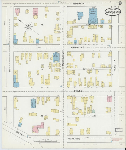 Sanborn Fire Insurance Map from Ogdensburg, St. Lawrence County, New York (1892), Sheet #0008 - Historic Sanborn Fire Insurance Map Print, vintage old map wall art, antique decor, genealogy gift, New York New York map