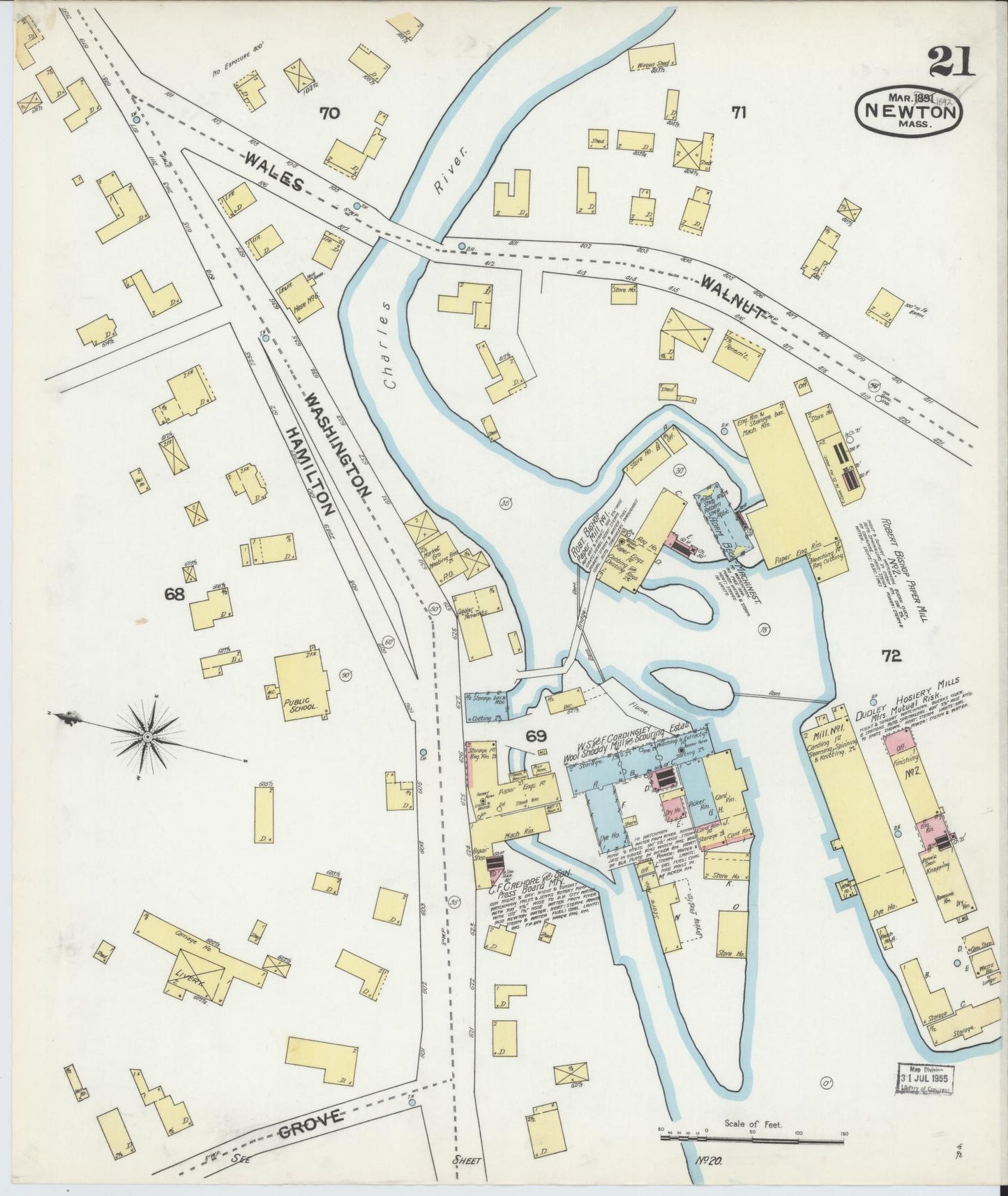 Sanborn Fire Insurance Map from Newton, Middlesex County, Massachusetts (1892), Sheet #0021 - Complete Map Set gallery image, historic Sanborn map, vintage wall art, Massachusetts Massachusetts