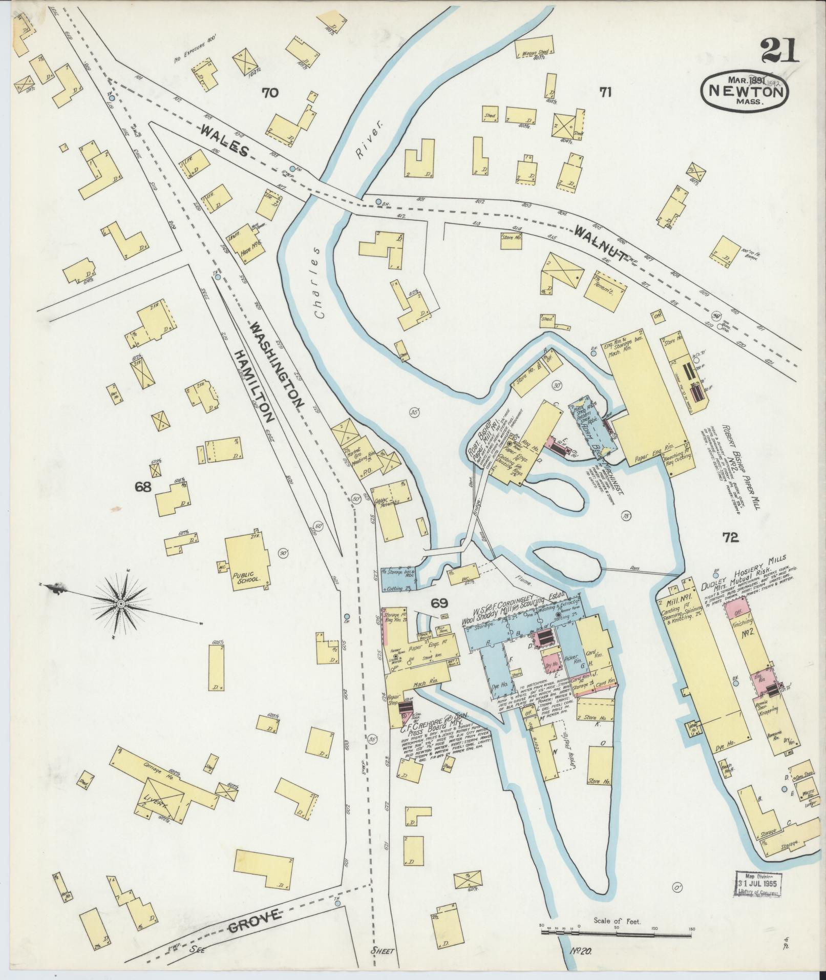 Sanborn Fire Insurance Map from Newton, Middlesex County, Massachusetts (1892), Sheet #0021 - Complete Map Set gallery image, historic Sanborn map, vintage wall art, Massachusetts Massachusetts