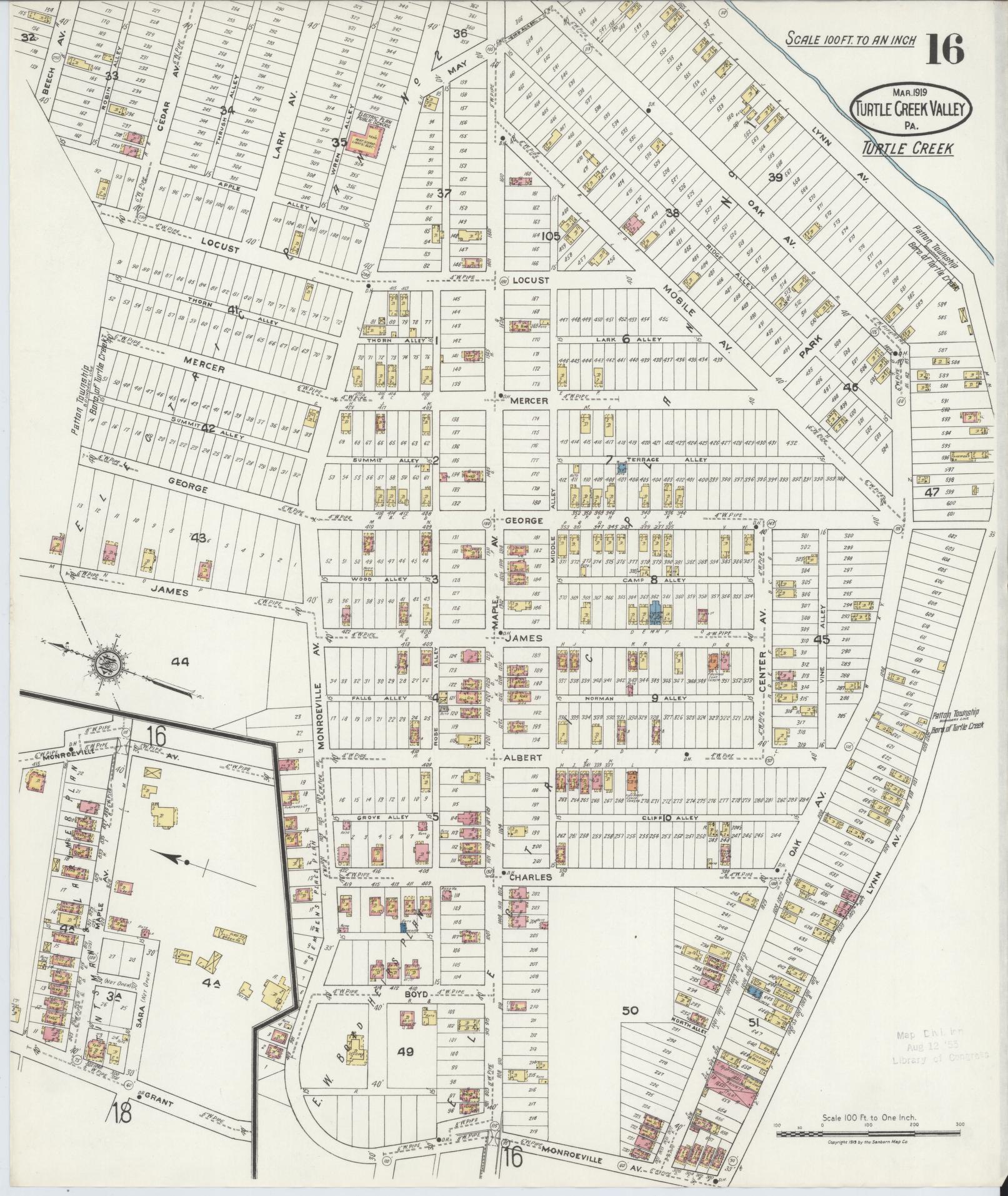 Sanborn Fire Insurance Map from Turtle Creek Valley, Allegheny County, Pennsylvania (1919), Sheet #0016 - Complete Map Set gallery image, historic Sanborn map, vintage wall art, Pennsylvania Pennsylvania