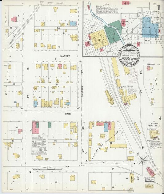 Sanborn Fire Insurance Map from Council Grove, Morris County, Kansas (1900), Sheet #0001 - Complete Map Set gallery image, historic Sanborn map, vintage wall art, Kansas Kansas