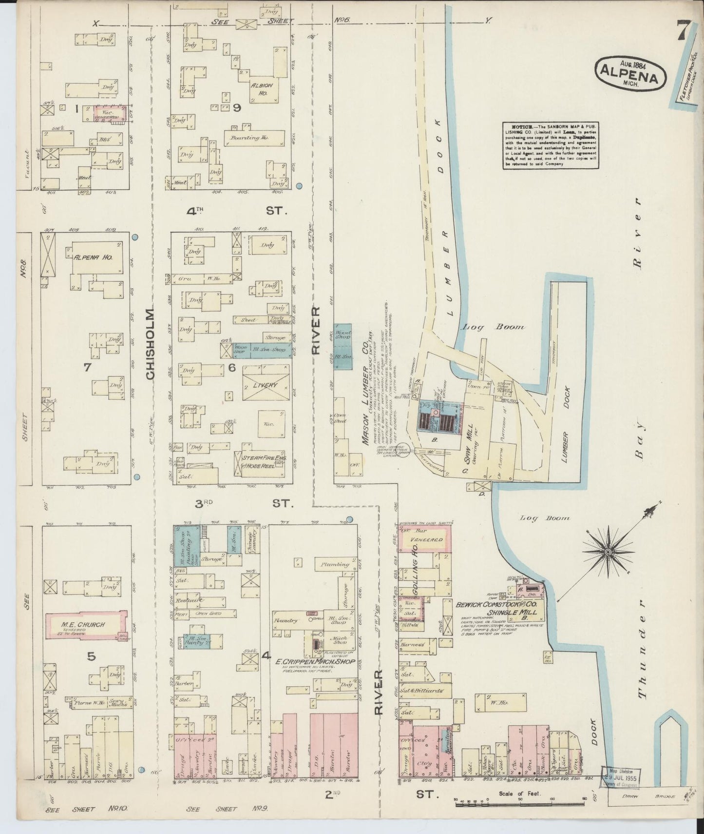 Sanborn Fire Insurance Map from Alpena, Alpena County, Michigan (1884), Sheet #0007 - Complete Map Set gallery image, historic Sanborn map, vintage wall art, Michigan Michigan