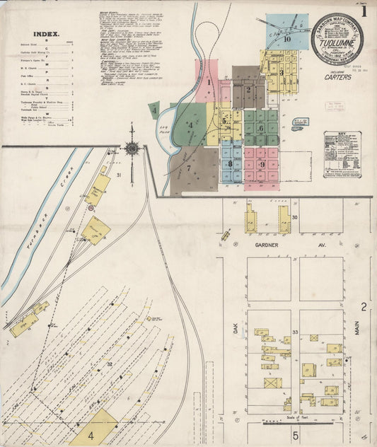 Sanborn Fire Insurance Map from Tuolumne, Tuolumne County, California (1912), Sheet #0001 - Complete Map Set gallery image, historic Sanborn map, vintage wall art, California California