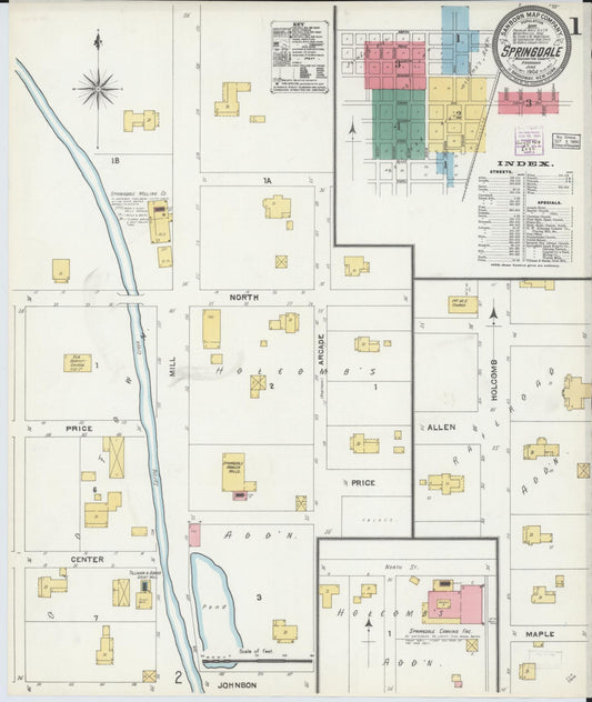 Sanborn Fire Insurance Map from Springdale, Washington County, Arkansas (1904), Sheet #0001 - Complete Map Set gallery image, historic Sanborn map, vintage wall art, Arkansas Arkansas