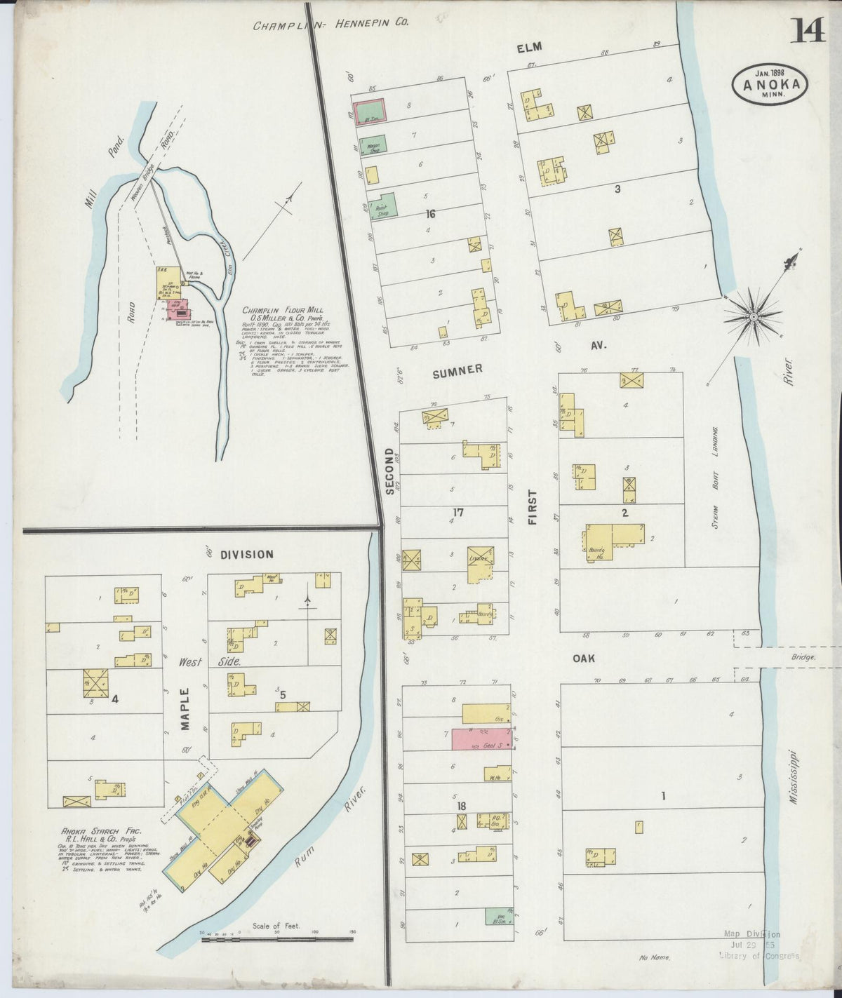 Sanborn Fire Insurance Map from Anoka, Anoka County, Minnesota (1898), Sheet #0014 - Complete Map Set gallery image, historic Sanborn map, vintage wall art, Minnesota Minnesota