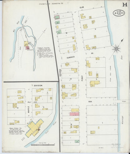 Sanborn Fire Insurance Map from Anoka, Anoka County, Minnesota (1898), Sheet #0014 - Complete Map Set gallery image, historic Sanborn map, vintage wall art, Minnesota Minnesota
