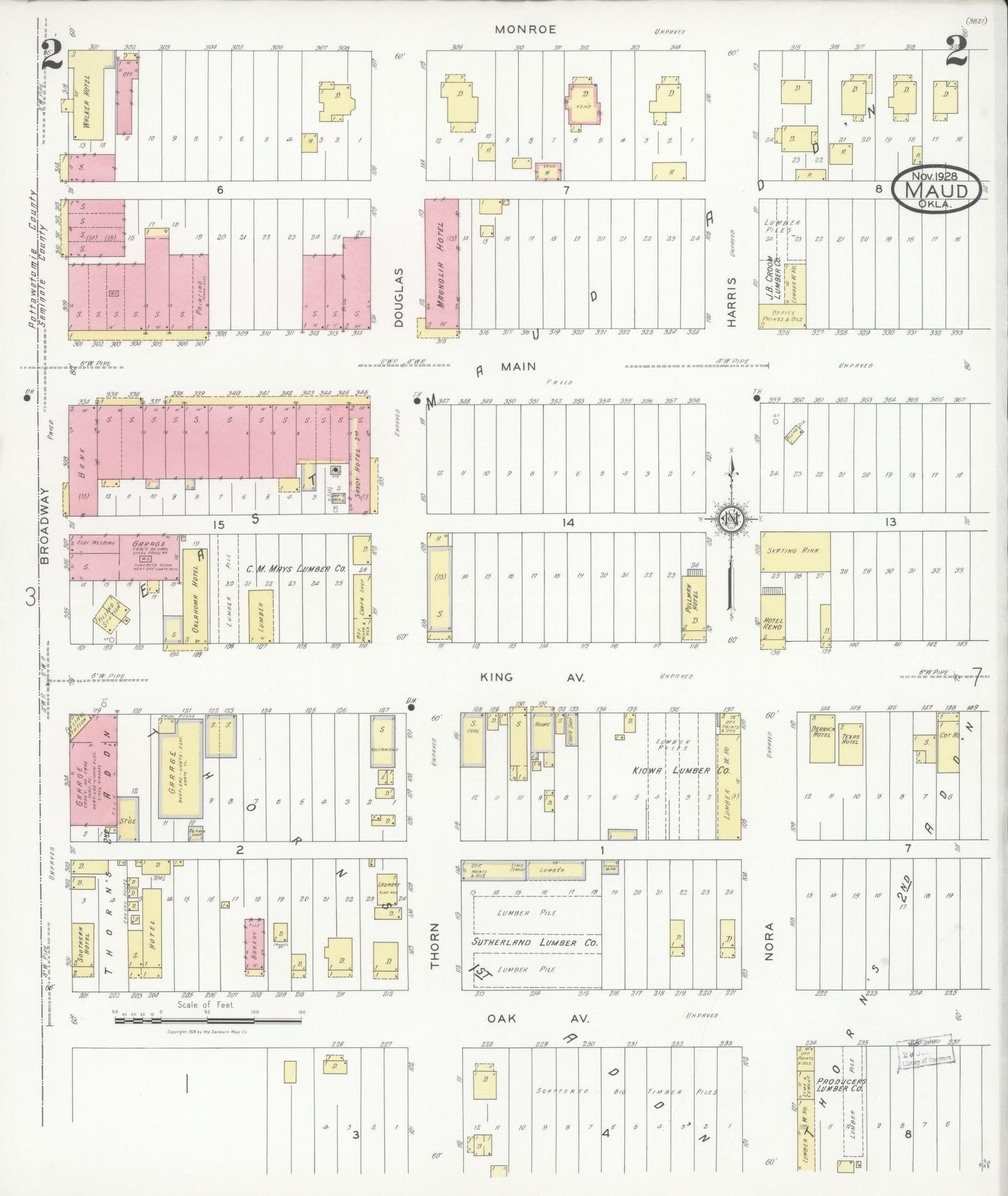 Sanborn Fire Insurance Map from Maud, Pottawatomie County, Oklahoma (1928), Sheet #0002 - Historic Sanborn Fire Insurance Map Print, vintage old map wall art, antique decor, genealogy gift, Oklahoma Oklahoma map