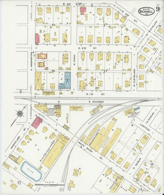 Sanborn Fire Insurance Map from Bicknell, Knox County, Indiana (1921), Sheet #0009 - Historic Sanborn Fire Insurance Map Print, vintage old map wall art, antique decor, genealogy gift, Indiana Indiana map