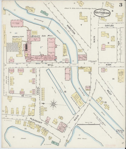 Sanborn Fire Insurance Map from Southbridge, Worcester County, Massachusetts (1888), Sheet #0003 - Historic Sanborn Fire Insurance Map Print, vintage old map wall art, antique decor, genealogy gift, Massachusetts Massachusetts map