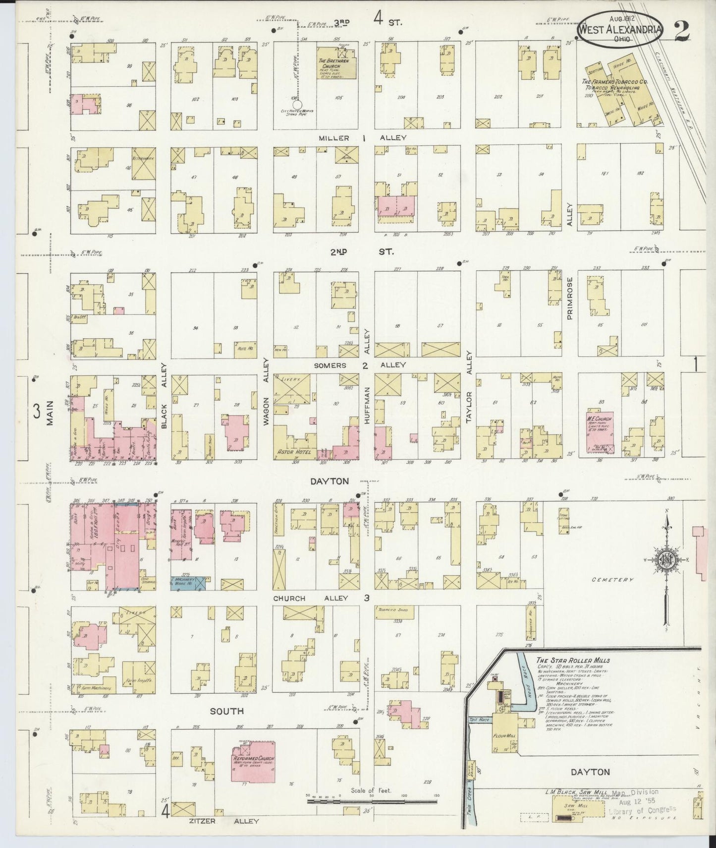 Sanborn Fire Insurance Map from West Alexandria, Preble County, Ohio (1912), Sheet #0002 - Complete Map Set gallery image, historic Sanborn map, vintage wall art, Ohio Ohio