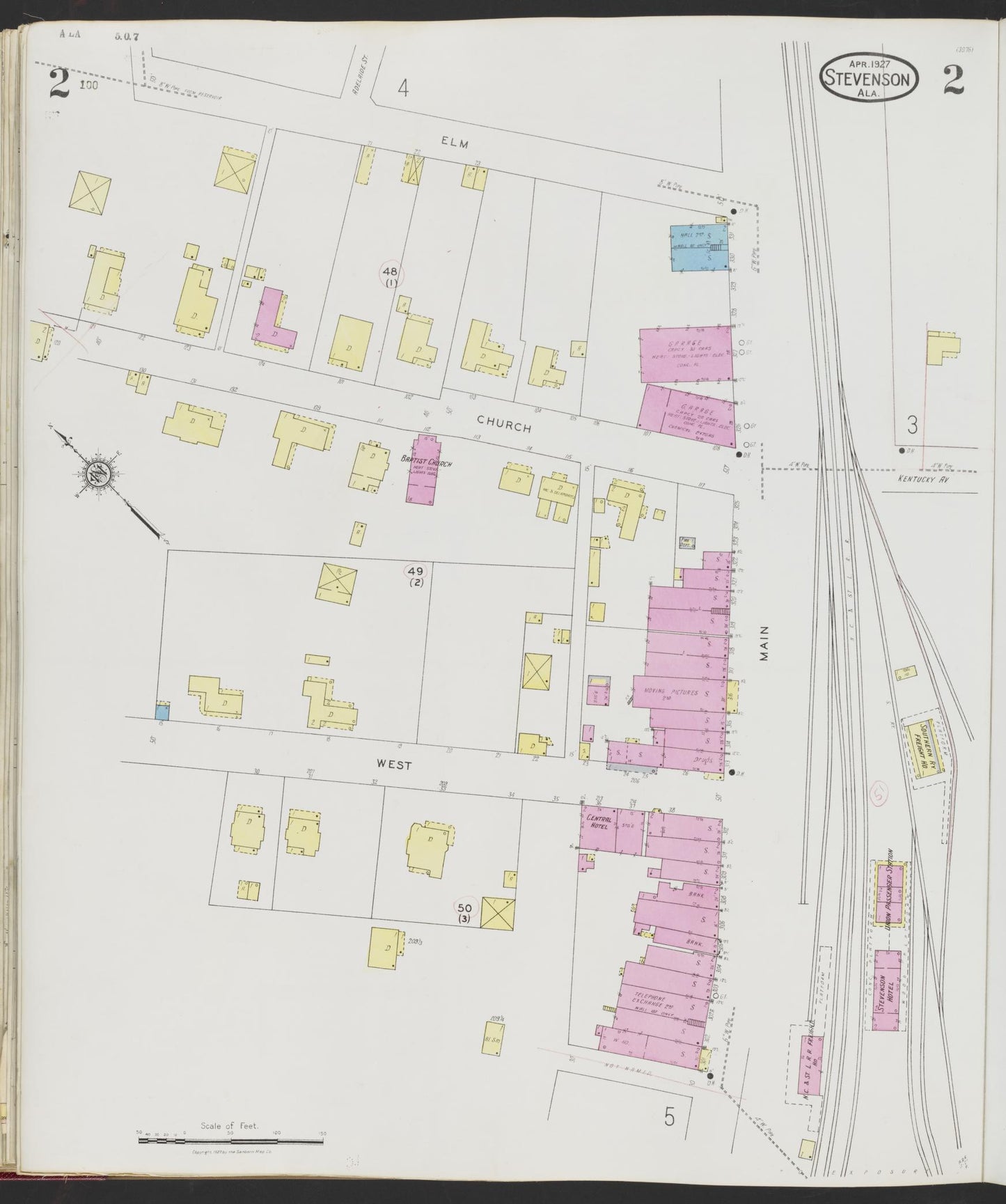 Sanborn Fire Insurance Map from Stevenson, Jackson County, Alabama (1927), Sheet #0002 - Complete Map Set gallery image, historic Sanborn map, vintage wall art, Alabama Alabama