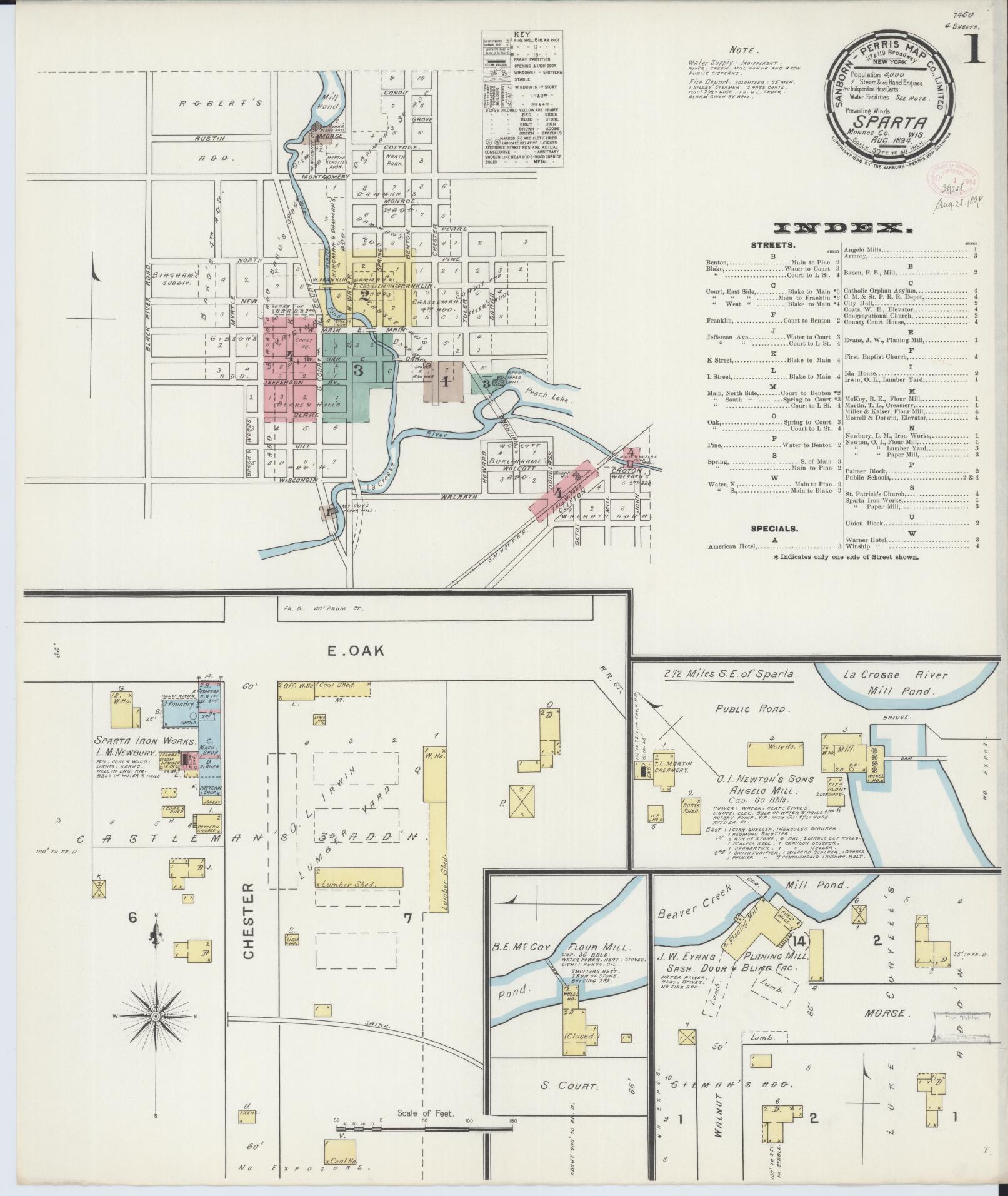 Sanborn Fire Insurance Map from Sparta, Monroe County, Wisconsin (1894), Sheet #0001 - Complete Map Set gallery image, historic Sanborn map, vintage wall art, Wisconsin Wisconsin