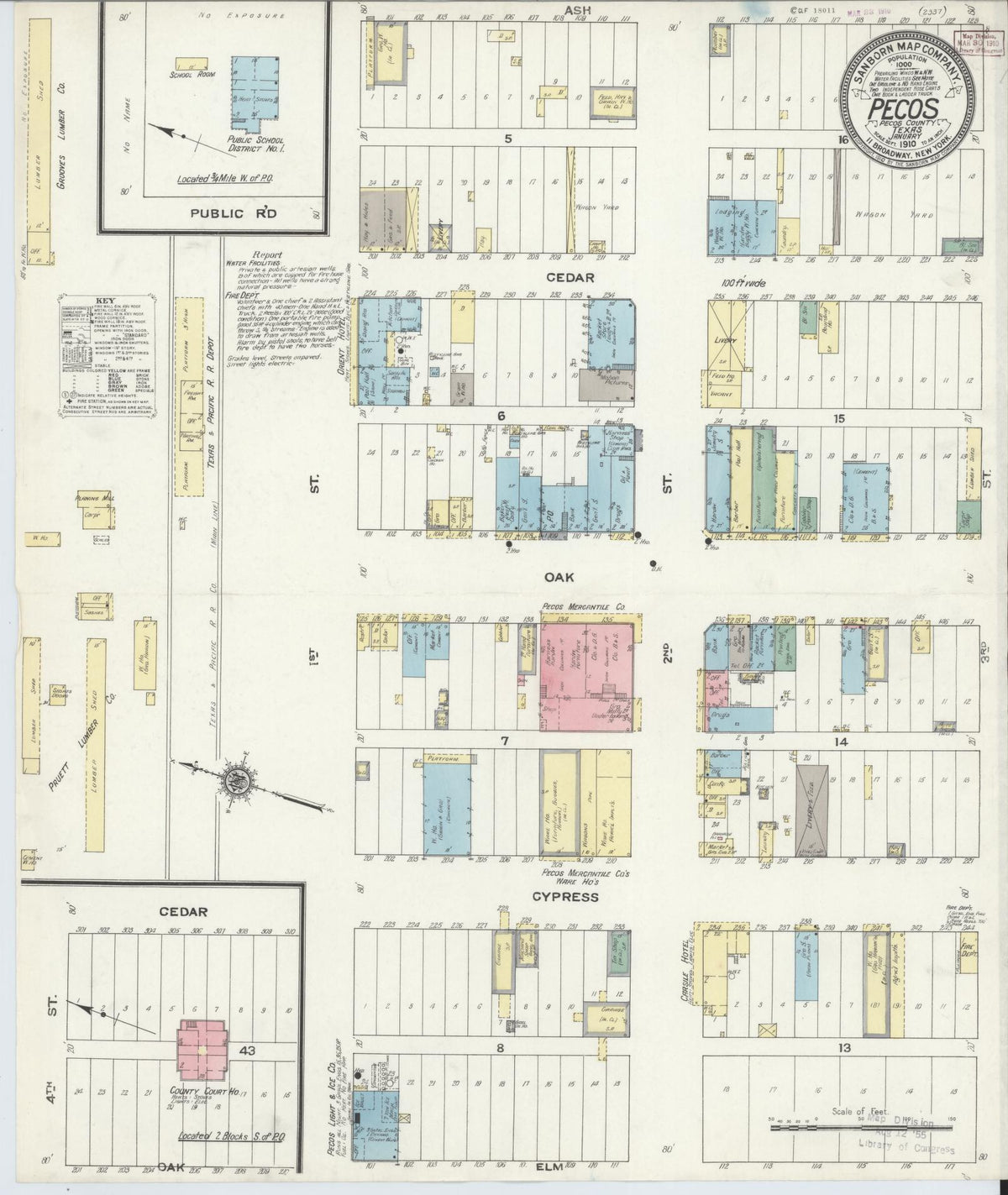 Sanborn Fire Insurance Map from Pecos, Reeves County, Texas (1910), Sheet #0001 - Historic Sanborn Fire Insurance Map Print, vintage old map wall art, antique decor, genealogy gift, Texas Texas map