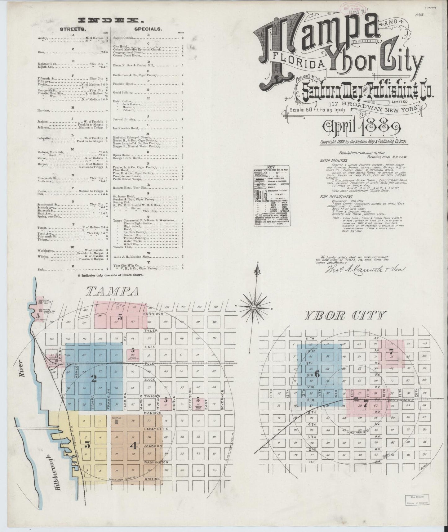 Sanborn Fire Insurance Map from Tampa, Hillsborough County, Florida (1889), Sheet #0001 - Historic Sanborn Fire Insurance Map Print, vintage old map wall art, antique decor, genealogy gift, Florida Florida map