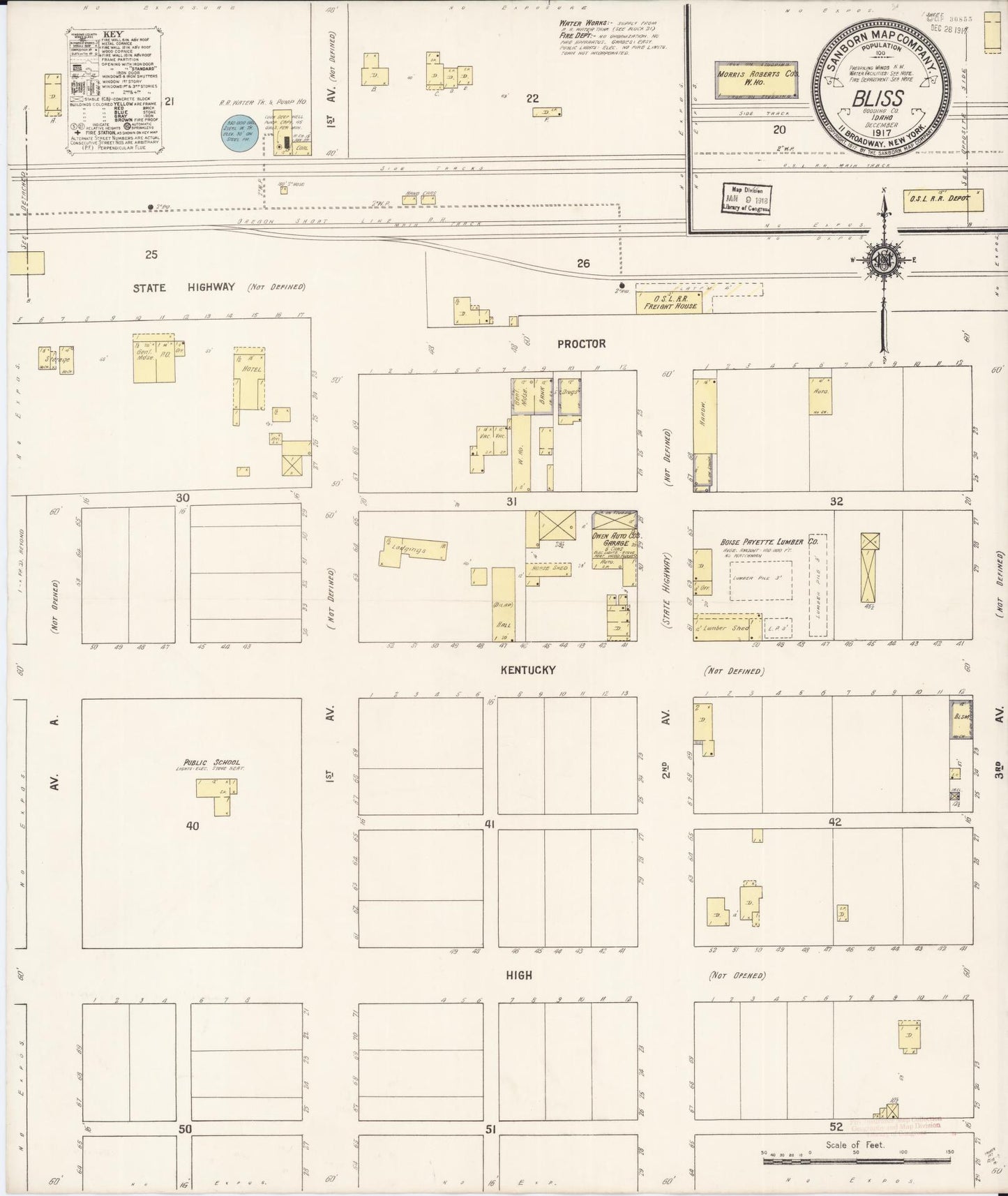 Sanborn Fire Insurance Map from Bliss, Gooding County, Idaho (1917), Sheet #0001 - Historic Sanborn Fire Insurance Map Print, vintage old map wall art, antique decor, genealogy gift, Idaho Idaho map
