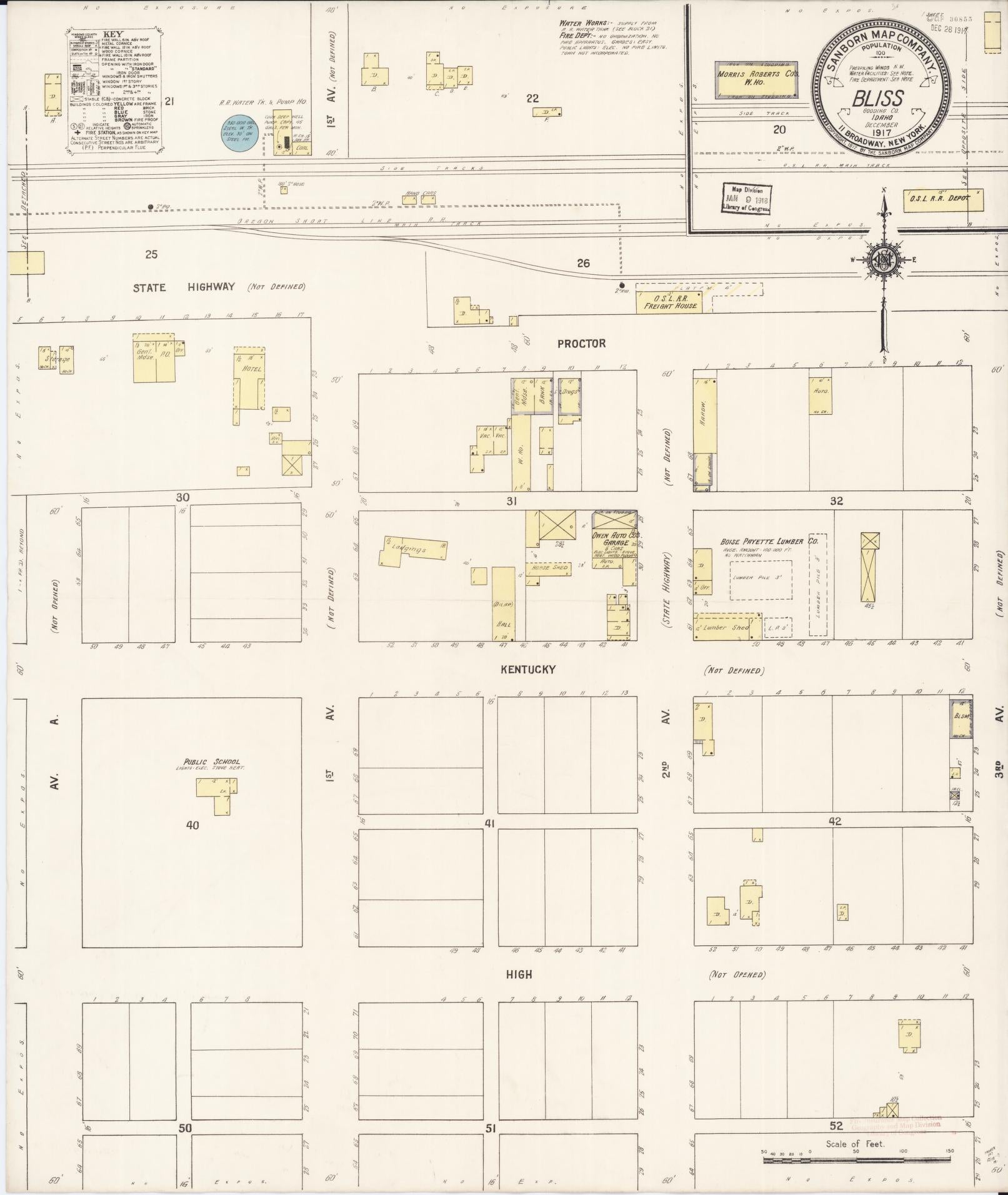Sanborn Fire Insurance Map from Bliss, Gooding County, Idaho (1917), Sheet #0001 - Historic Sanborn Fire Insurance Map Print, vintage old map wall art, antique decor, genealogy gift, Idaho Idaho map
