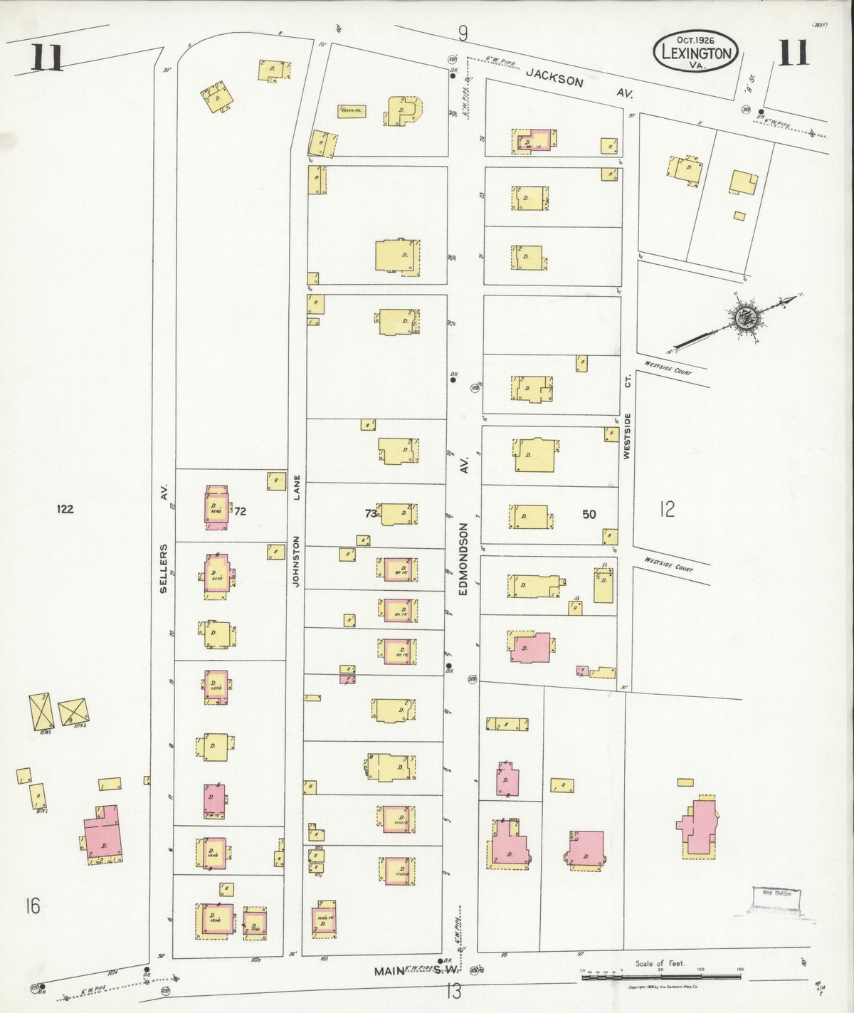 Sanborn Fire Insurance Map from Lexington, Independent Cities, Virginia (1926), Sheet #0011 - Complete Map Set gallery image, historic Sanborn map, vintage wall art, Virginia Virginia