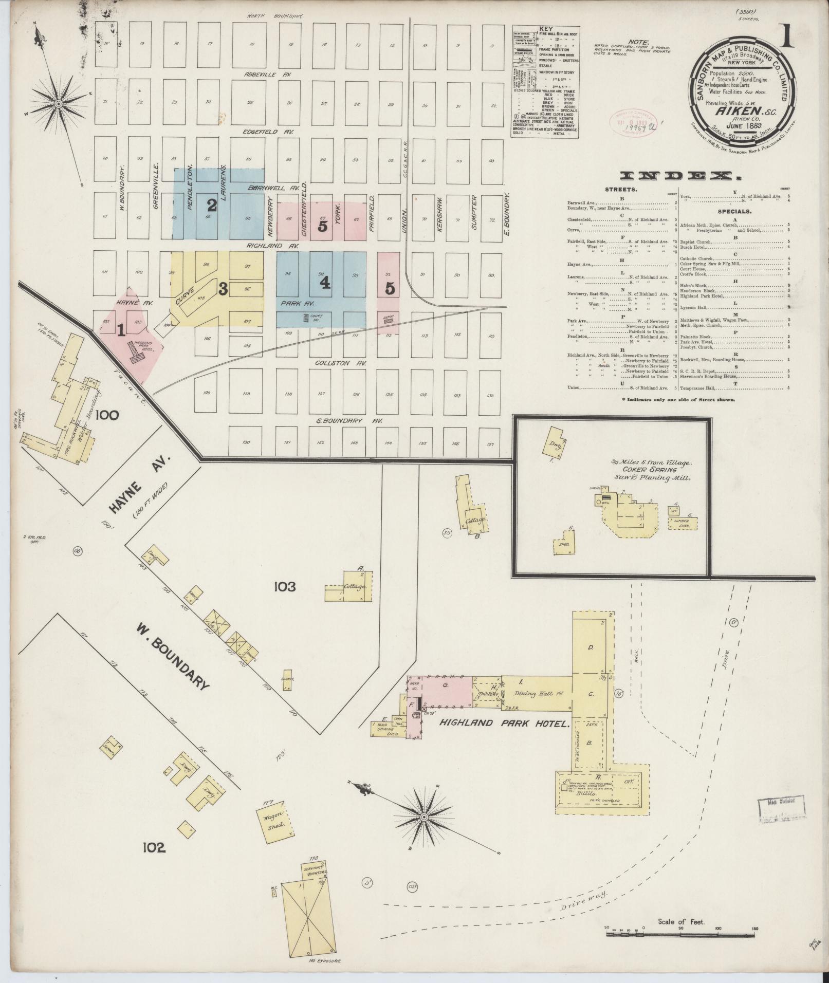 Sanborn Fire Insurance Map from Aiken, Aiken County, South Carolina. (1889) – Historic Sanborn Fire Insurance Map Print