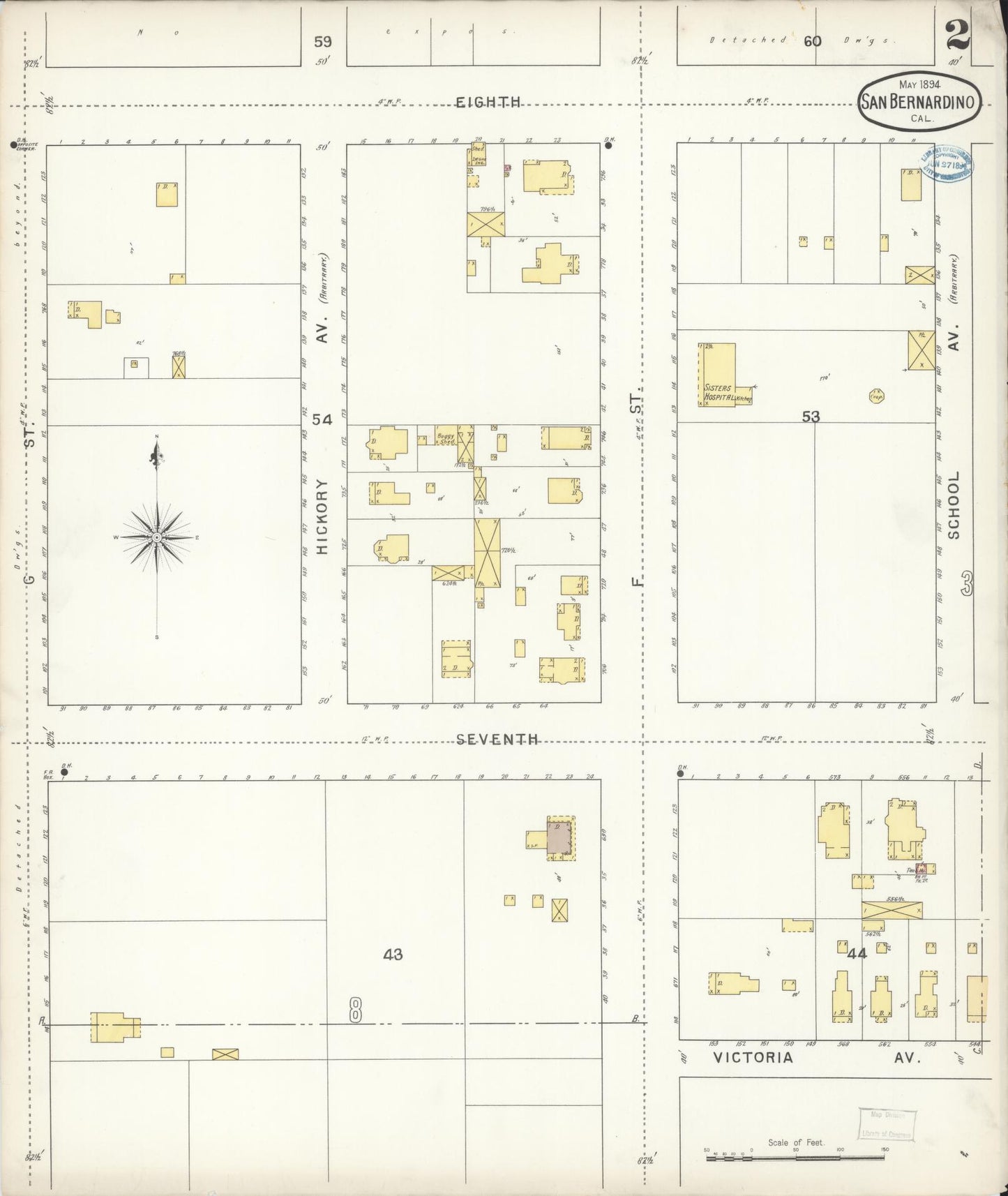 Sanborn Fire Insurance Map from San Bernardino, San Bernardino County, California (1894), Sheet #0002 - Complete Map Set gallery image, historic Sanborn map, vintage wall art, California California